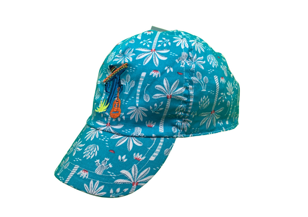 Palm tree prints "Cactys" embd teal blue Cap
