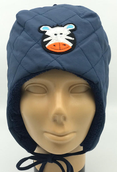 Navy Quilted Zebra Winter Hat